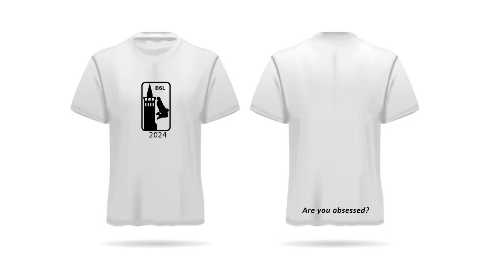 T-shirt BSL 2024 bianca — fronte e retro